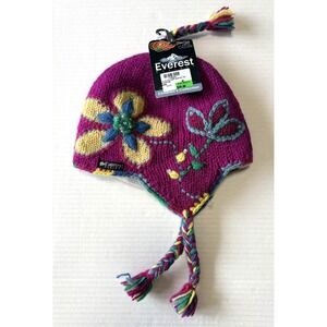 EVEREST DESIGNS Winter Wool Flower Hat - Polyester Lining Ear Flap Kids 5-12 NEW